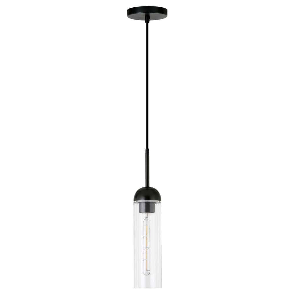 Hudson & Canal - Kagan 3.5in Wide Pendant with Glass Shade in Blackened Steel/Clear - PD0648 veiw 1