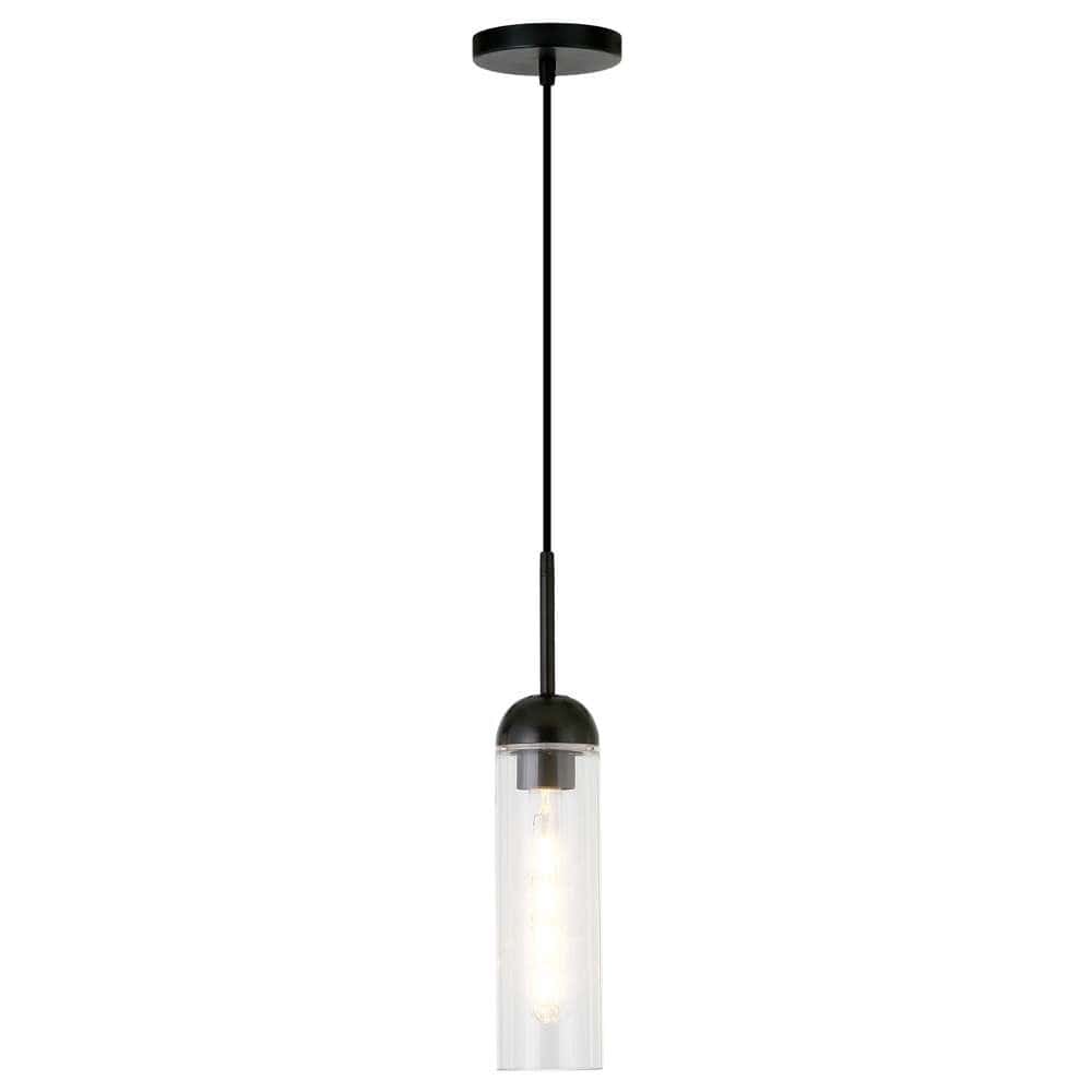 Hudson & Canal - Kagan 3.5in Wide Pendant with Glass Shade in Blackened Steel/Clear - PD0648 veiw 3