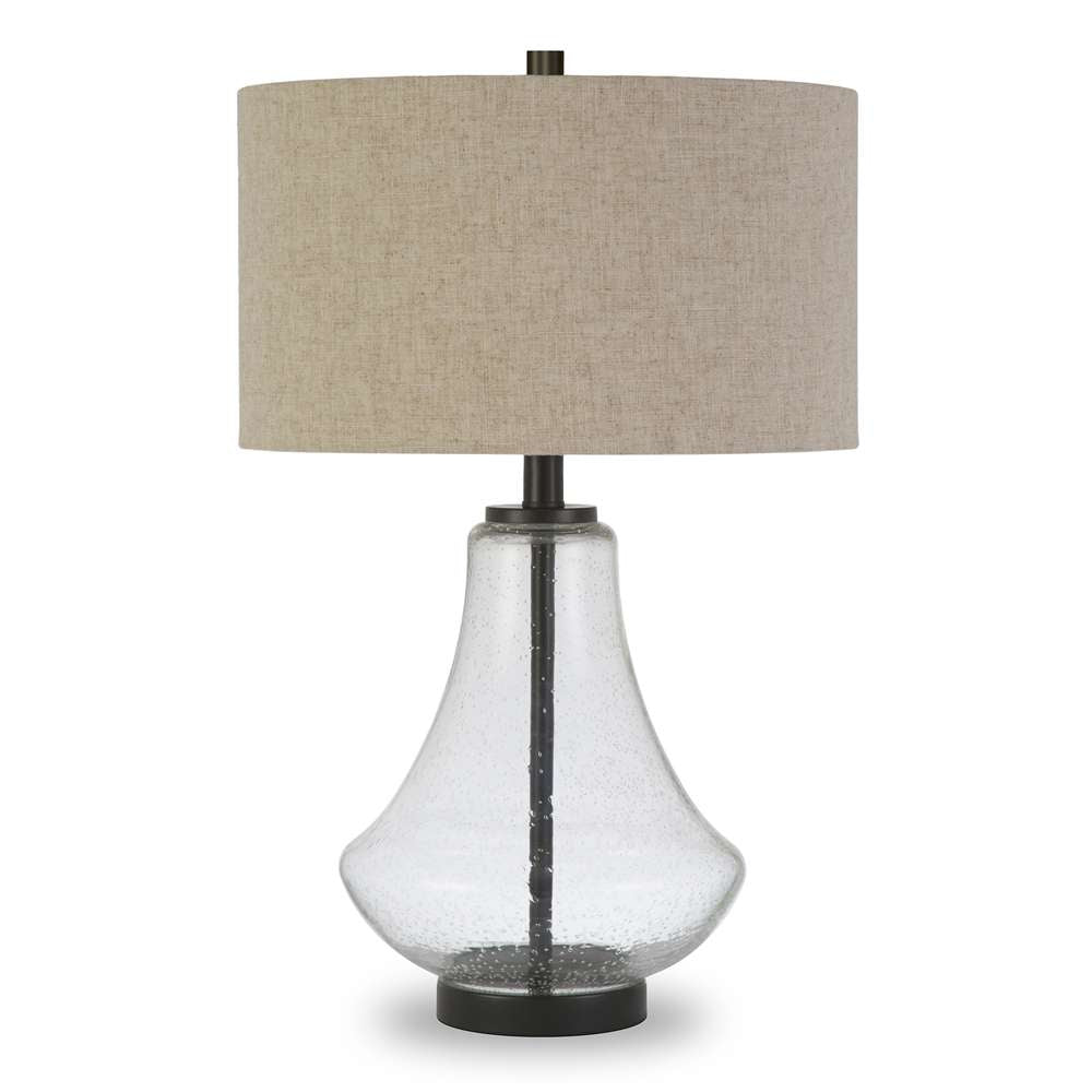 Hudson & Canal - Lagos 23in Tall Table Lamp with Fabric Shade in Seeded Glass/Blackened Bronze/Flax - TL0008 veiw 1
