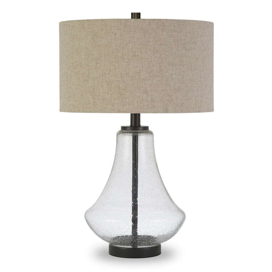 Hudson & Canal - Lagos 23in Tall Table Lamp with Fabric Shade in Seeded Glass/Blackened Bronze/Flax - TL0008 veiw 1