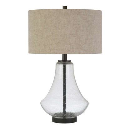 Hudson & Canal - Lagos 23in Tall Table Lamp with Fabric Shade in Seeded Glass/Blackened Bronze/Flax - TL0008 veiw 3