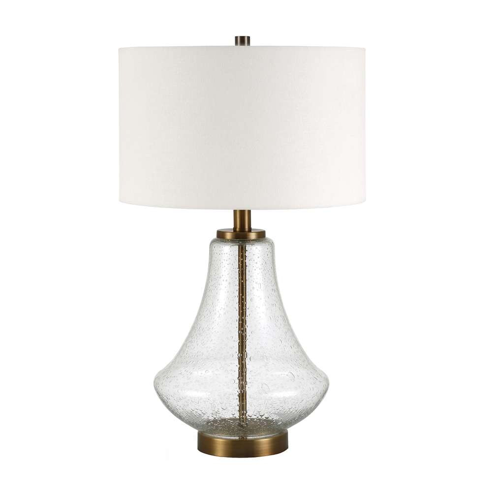 Hudson & Canal - Lagos 23in Tall Table Lamp with Fabric Shade in Seeded Glass/Brushed Brass/White - TL0155 veiw 3