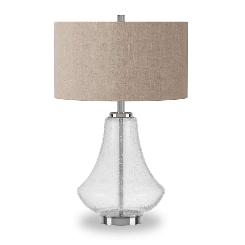 Hudson & Canal - Lagos 23in Tall Table Lamp with Fabric Shade in Seeded Glass/Polished Nickel/Flax - TL0101 veiw 1