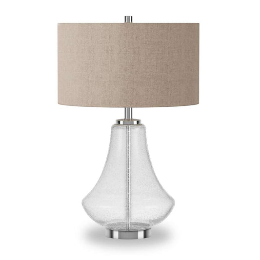 Hudson & Canal - Lagos 23in Tall Table Lamp with Fabric Shade in Seeded Glass/Polished Nickel/Flax - TL0101 veiw 1