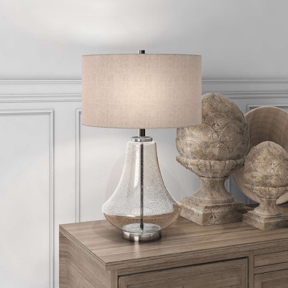 Hudson & Canal - Lagos 23in Tall Table Lamp with Fabric Shade in Seeded Glass/Polished Nickel/Flax - TL0101 veiw 2