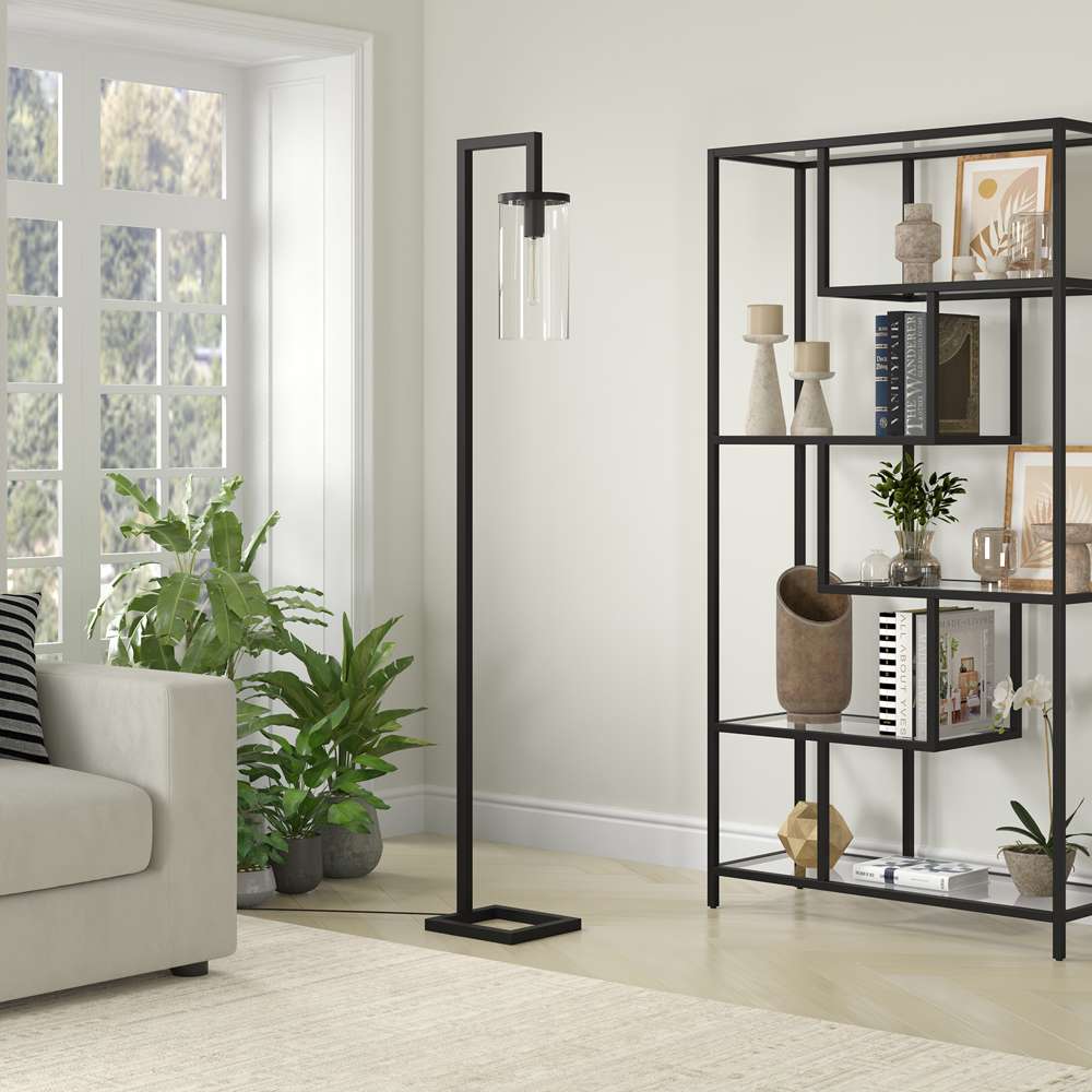 Hudson & Canal - Malva 67.75in Tall Floor Lamp with Glass Shade in Blackened Bronze/Clear - FL0419 veiw 2