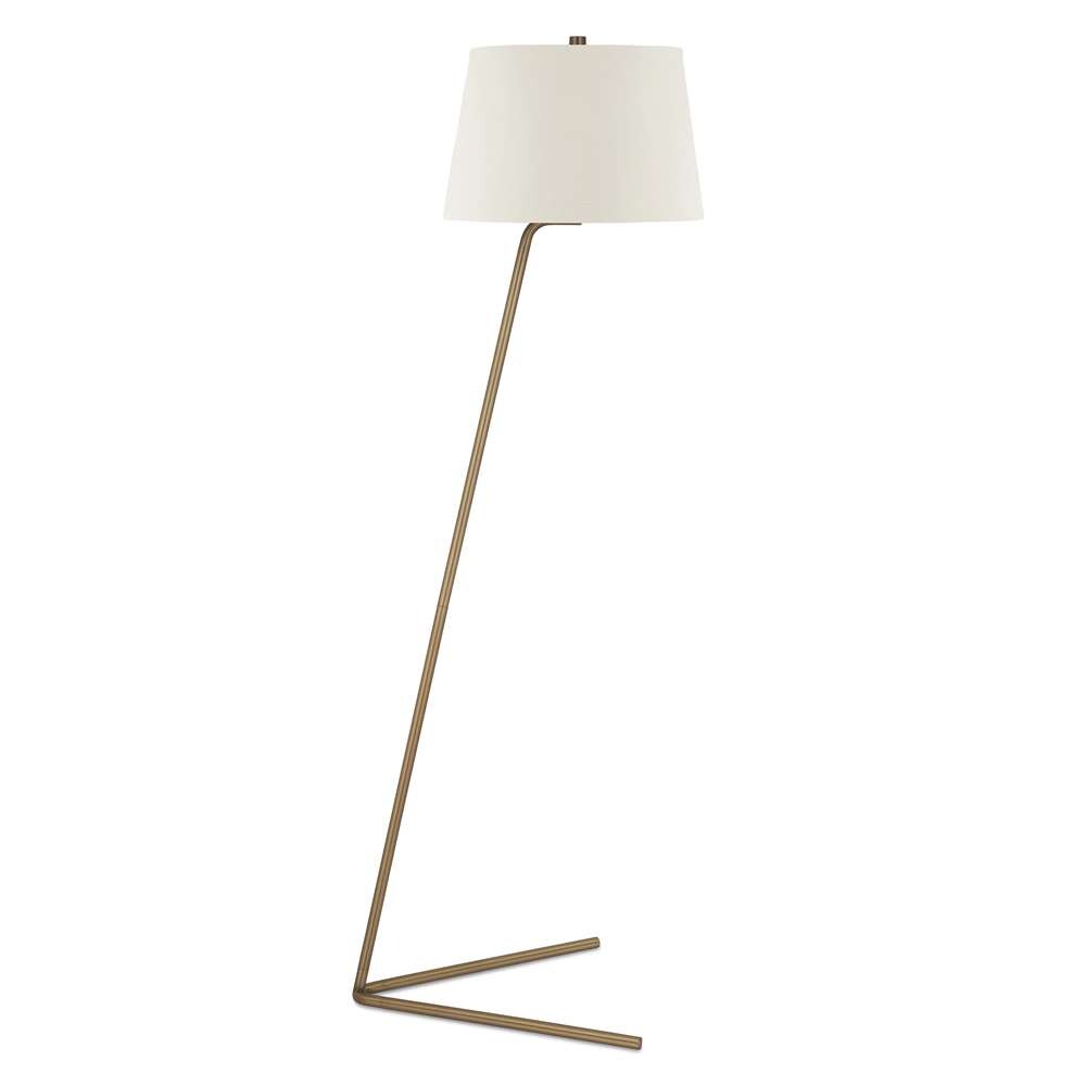 Hudson & Canal - Markos Tilted Floor Lamp with Fabric Shade in Brass/White - FL0010 veiw 1