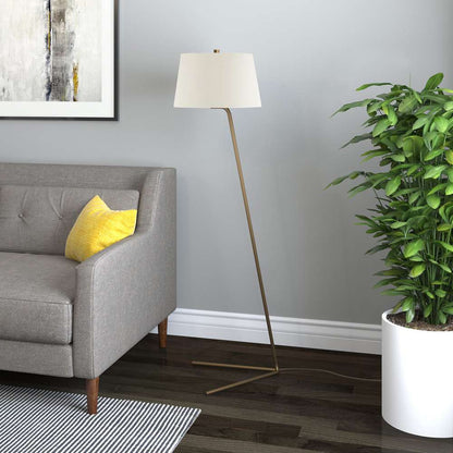 Hudson & Canal - Markos Tilted Floor Lamp with Fabric Shade in Brass/White - FL0010 veiw 2