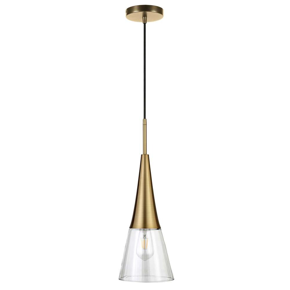 Hudson & Canal - Myra 7.5in Wide Pendant with Glass Shade in Brass/Clear - PD0756 veiw 1