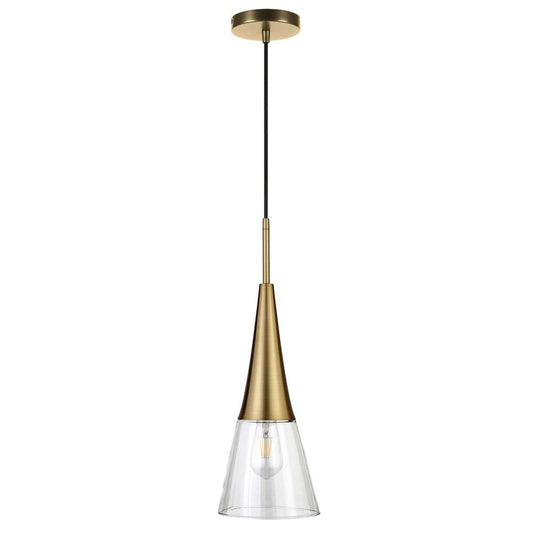 Hudson & Canal - Myra 7.5in Wide Pendant with Glass Shade in Brass/Clear - PD0756 veiw 1