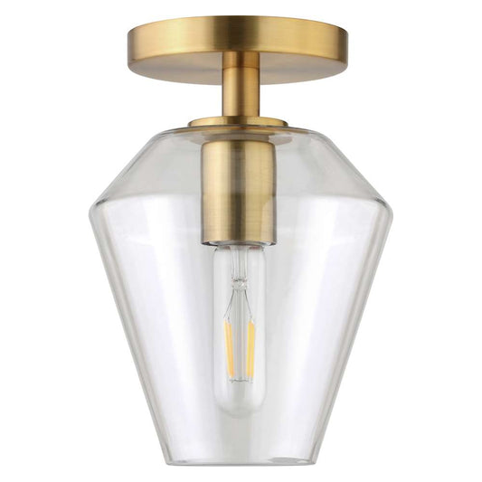 Hudson & Canal - Remy 7in Wide Semi Flush Mount with Glass Shade in Brass/Clear - SF1653 veiw 1