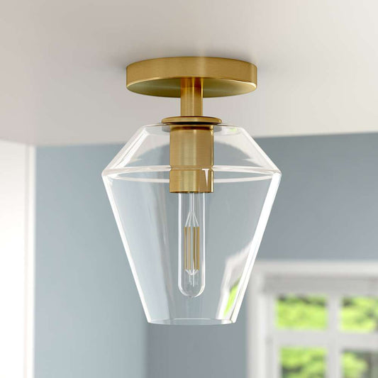 Hudson & Canal - Remy 7in Wide Semi Flush Mount with Glass Shade in Brass/Clear - SF1653 veiw 2