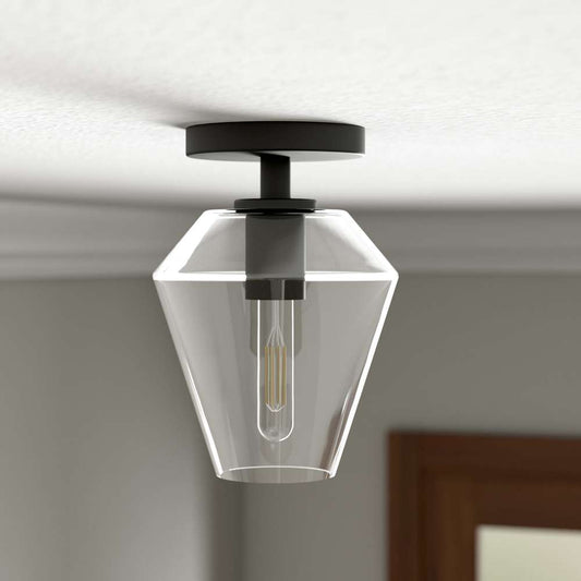 Hudson & Canal - Remy 7in Wide Semi Flush Mount with Glass Shade in Matte Black/Clear - SF1652 veiw 2