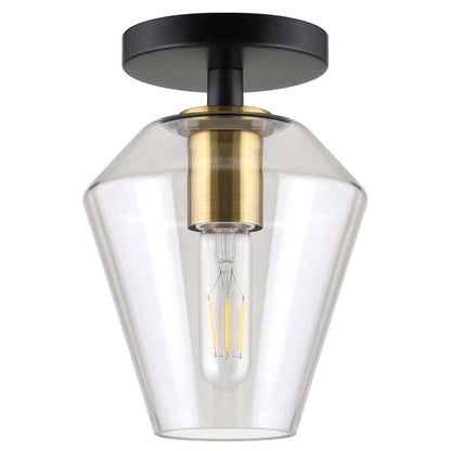 Hudson & Canal - Remy 7in Wide Semi Flush Mount with Glass Shade in Matte Black/Brass/Clear - SF1654 veiw 1