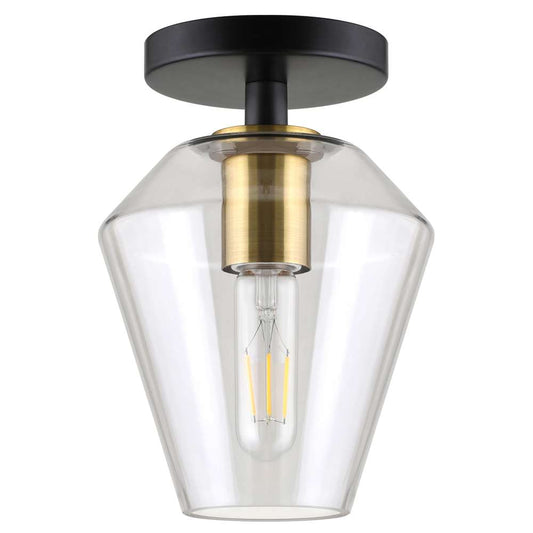 Hudson & Canal - Remy 7in Wide Semi Flush Mount with Glass Shade in Matte Black/Brass/Clear - SF1654 veiw 1