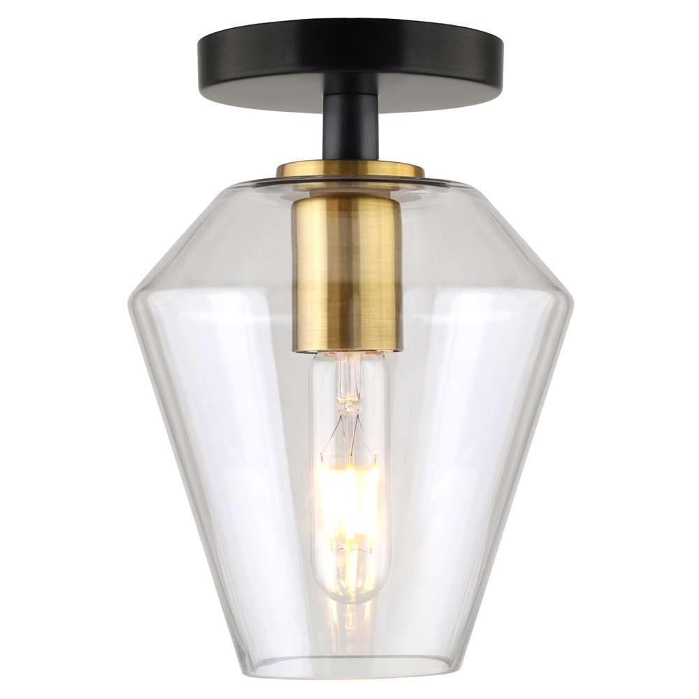 Hudson & Canal - Remy 7in Wide Semi Flush Mount with Glass Shade in Matte Black/Brass/Clear - SF1654 veiw 3