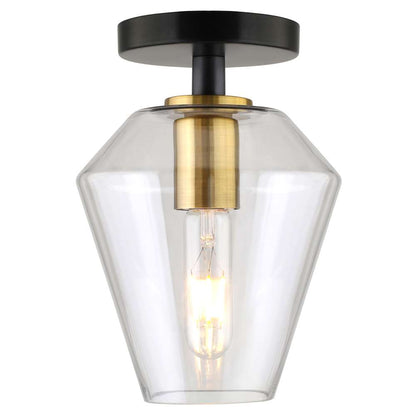 Hudson & Canal - Remy 7in Wide Semi Flush Mount with Glass Shade in Matte Black/Brass/Clear - SF1654 veiw 3