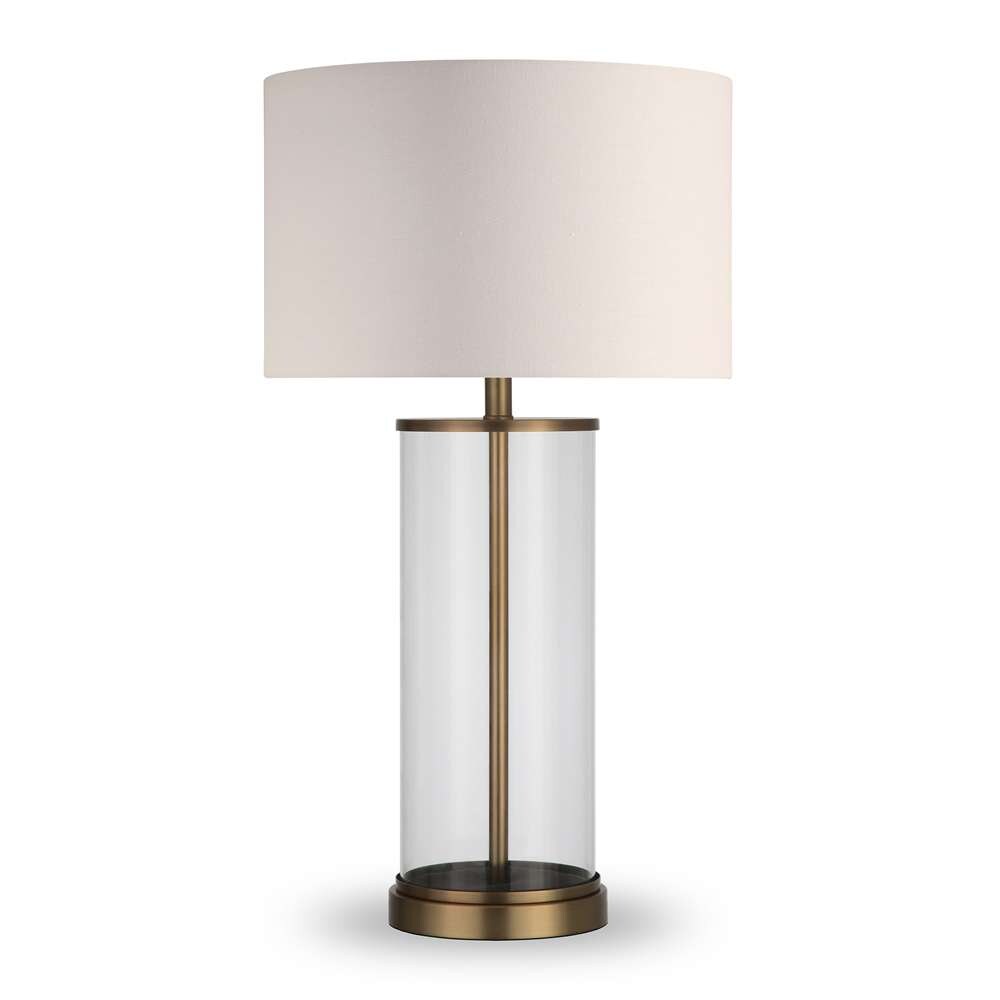 Hudson & Canal - Rowan 28in Tall Table Lamp with Fabric Shade in Antique Brass/White - TL0026 veiw 1