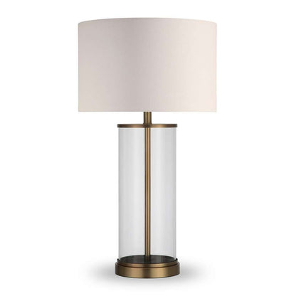 Hudson & Canal - Rowan 28in Tall Table Lamp with Fabric Shade in Antique Brass/White - TL0026 veiw 1