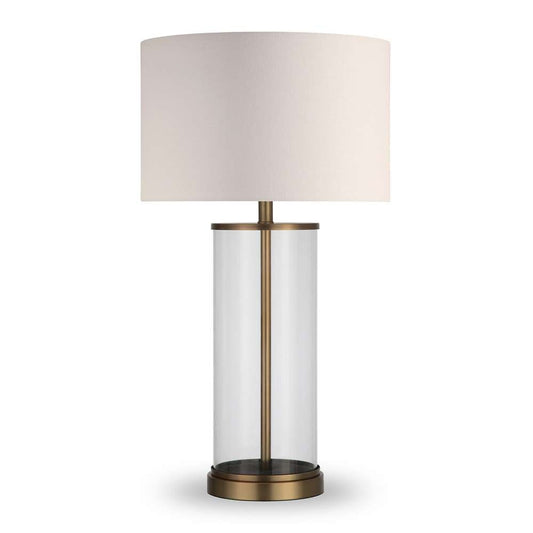 Hudson & Canal - Rowan 28in Tall Table Lamp with Fabric Shade in Antique Brass/White - TL0026 veiw 1