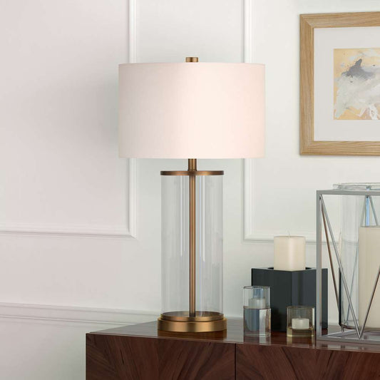 Hudson & Canal - Rowan 28in Tall Table Lamp with Fabric Shade in Antique Brass/White - TL0026 veiw 2