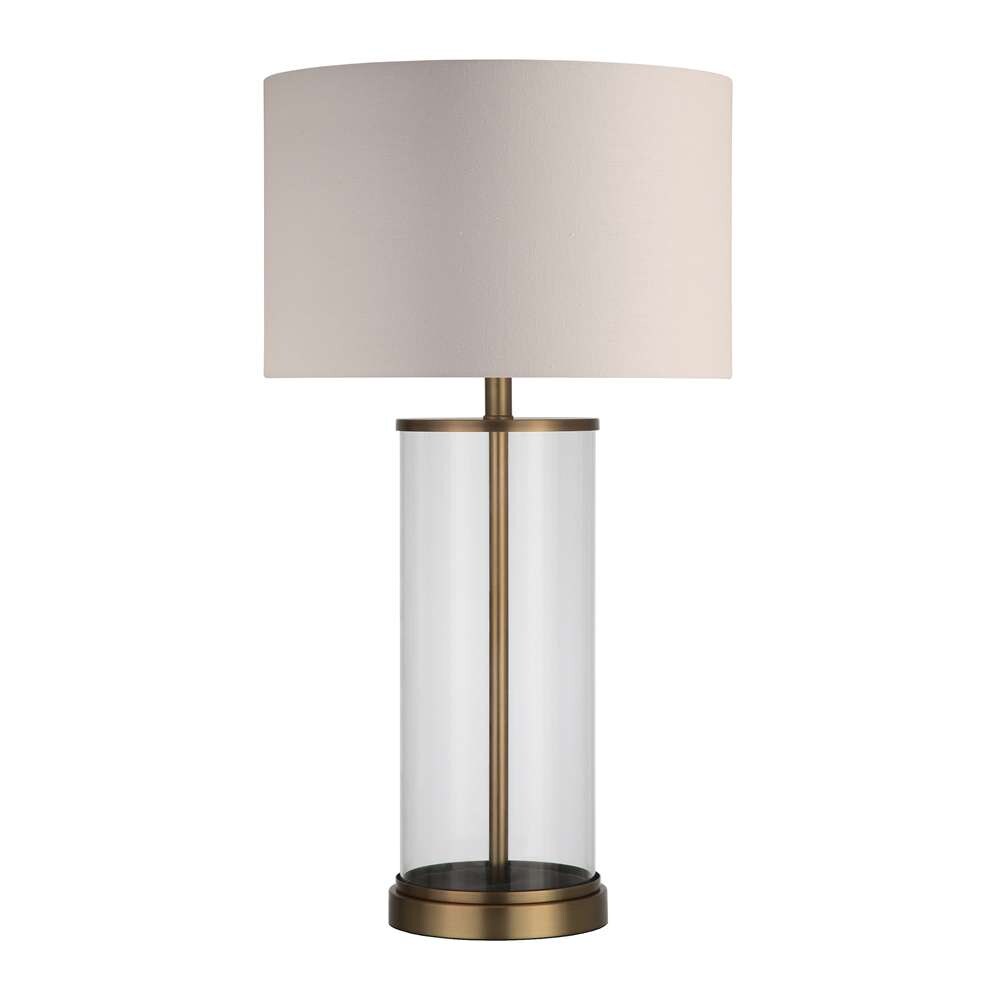 Hudson & Canal - Rowan 28in Tall Table Lamp with Fabric Shade in Antique Brass/White - TL0026 veiw 3