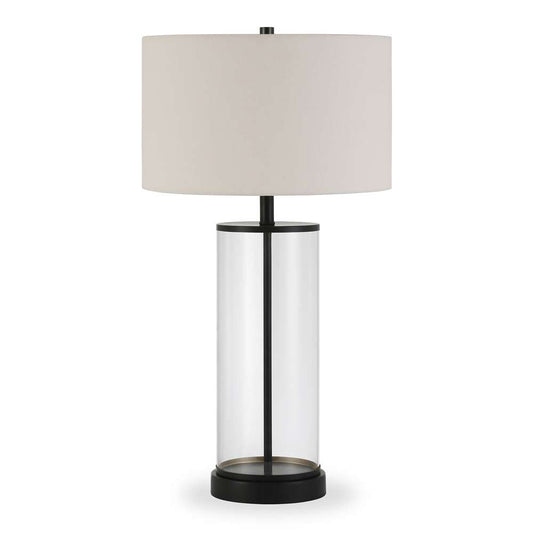 Hudson & Canal - Rowan 28in Tall Table Lamp with Fabric Shade in Blackened Bronze/White - TL0122 veiw 1