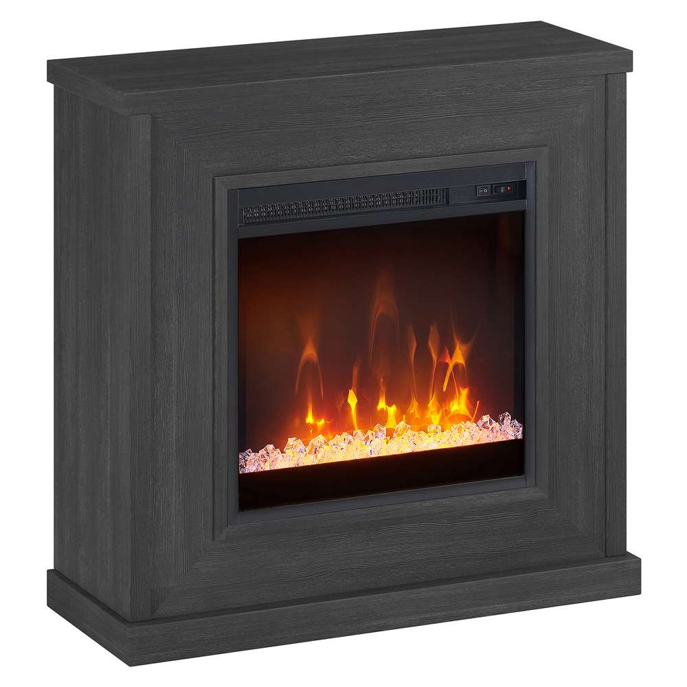 Hudson & Canal - Santos 30in Wide Mantel Fireplace with Crystal Fireplace Insert in Charcoal Gray - MF1738 veiw 1