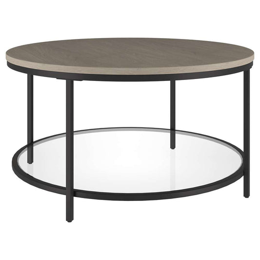Hudson & Canal - Sevilla 32 Wide Round Coffee Table with MDF Top and Glass Shelf in Blackened Bronze/Antiqued Gray Oak - CT1953 veiw 1