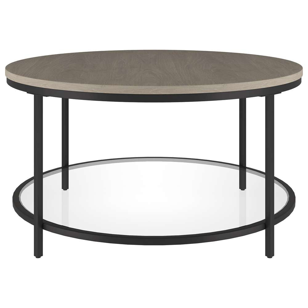 Hudson & Canal - Sevilla 32 Wide Round Coffee Table with MDF Top and Glass Shelf in Blackened Bronze/Antiqued Gray Oak - CT1953 veiw 3