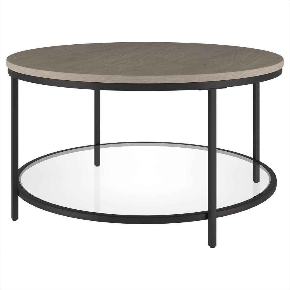 Hudson & Canal - Sevilla 32 Wide Round Coffee Table with MDF Top and Glass Shelf in Blackened Bronze/Antiqued Gray Oak - CT1953 veiw 4