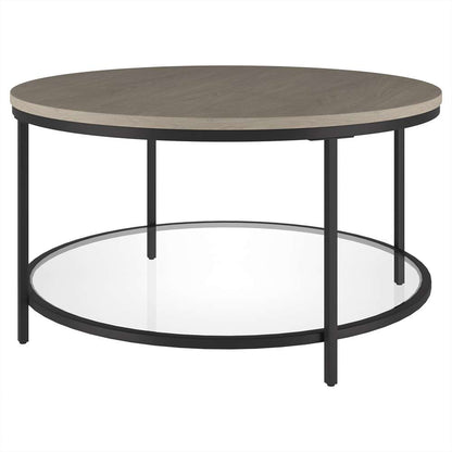 Hudson & Canal - Sevilla 32 Wide Round Coffee Table with MDF Top and Glass Shelf in Blackened Bronze/Antiqued Gray Oak - CT1953 veiw 4