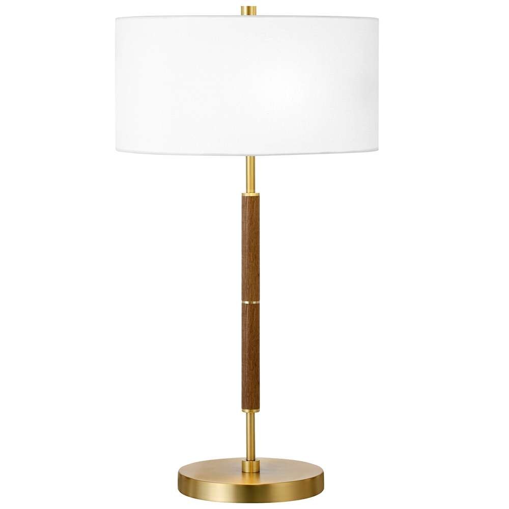 Hudson & Canal - Simone 25in Tall 2-Light Table Lamp with Fabric Shade in Rustic Oak/Brass/White - TL1163 veiw 1