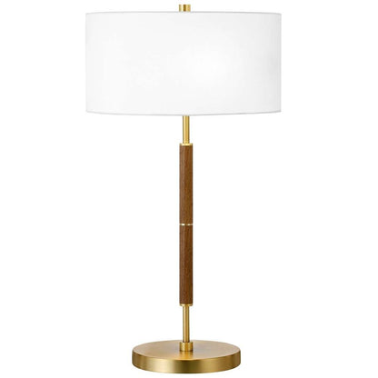 Hudson & Canal - Simone 25in Tall 2-Light Table Lamp with Fabric Shade in Rustic Oak/Brass/White - TL1163 veiw 1