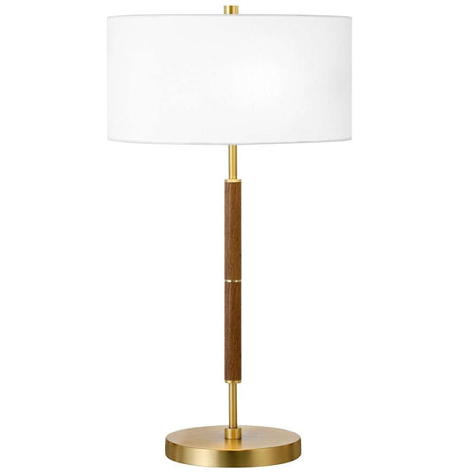 Hudson & Canal - Simone 25in Tall 2-Light Table Lamp with Fabric Shade in Rustic Oak/Brass/White - TL1163 veiw 1