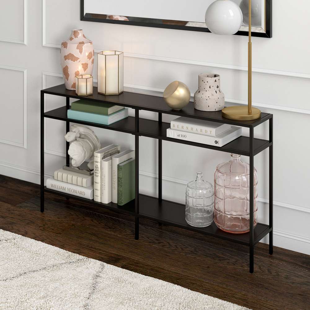 Hudson & Canal - Sivil 55in Wide Rectangular Console Table with Metal Shelves in Blackened Bronze - AT0892 veiw 2