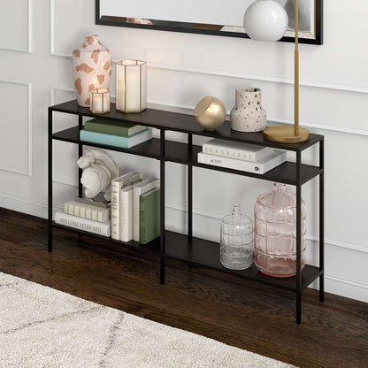 Hudson & Canal - Sivil 55in Wide Rectangular Console Table with Metal Shelves in Blackened Bronze - AT0892 veiw 2