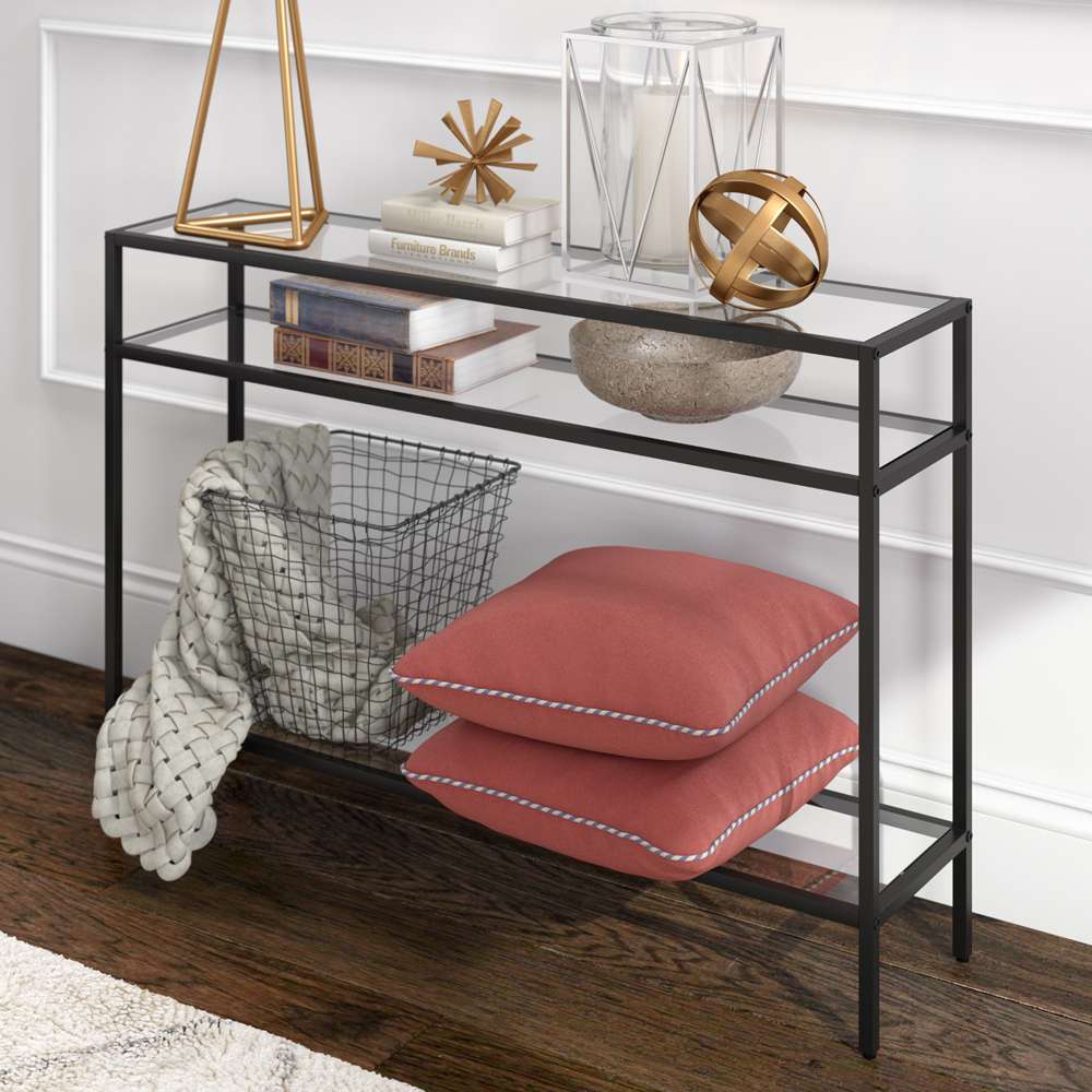 Hudson & Canal - Siviline 42in Wide Rectangular Console Table in Blackened Bronze - AT0574 veiw 2