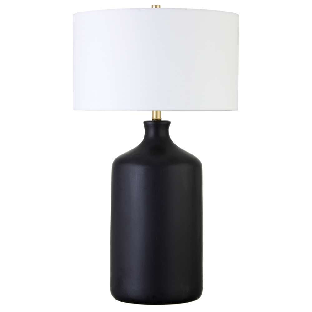 Hudson & Canal - Sloane 29in Tall Ceramic Table Lamp with Fabric Shade in Matte Black/White - TL1727 veiw 1