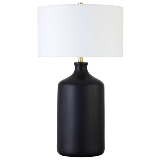 Hudson & Canal - Sloane 29in Tall Ceramic Table Lamp with Fabric Shade in Matte Black/White - TL1727 veiw 1