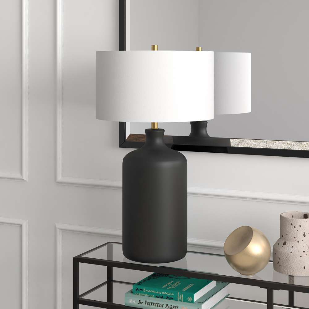 Hudson & Canal - Sloane 29in Tall Ceramic Table Lamp with Fabric Shade in Matte Black/White - TL1727 veiw 2