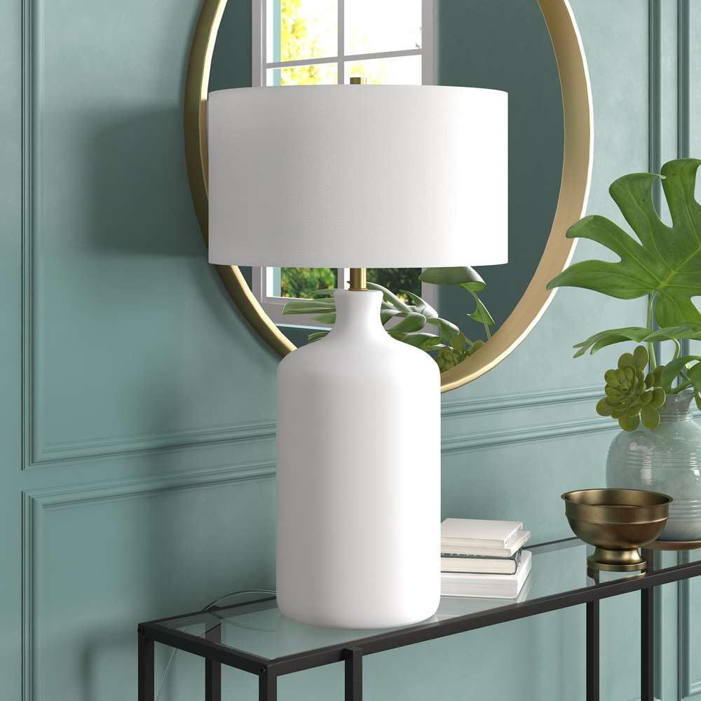 Hudson & Canal - Sloane 29in Tall Ceramic Table Lamp with Fabric Shade in Matte White/White - TL1728 veiw 2