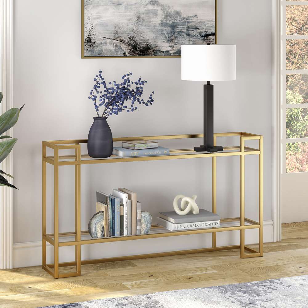 Hudson & Canal - Uriel 52in Wide Rectangular Console Table in Brass - AT1040 veiw 2