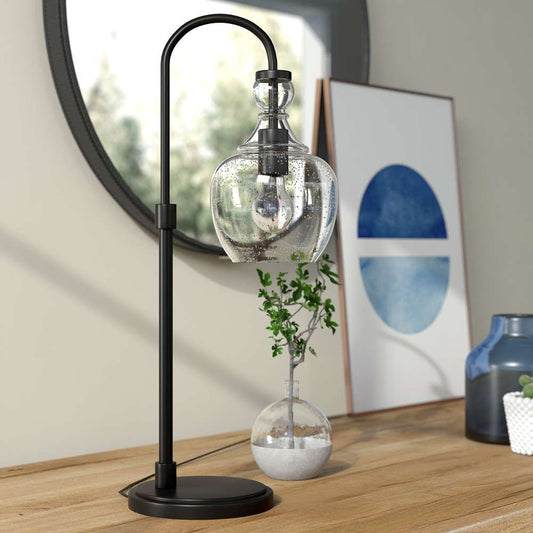 Hudson & Canal - Verona 27in Tall Arc Table Lamp with Glass Shade in Blackened Bronze/Seeded - TL0797 veiw 2