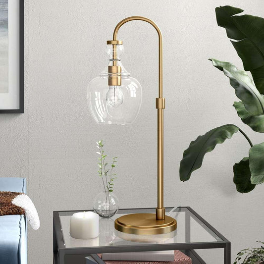 Hudson & Canal - Verona 27in Tall Arc Table Lamp with Glass Shade in Brushed Brass/Clear - TL0800 veiw 2