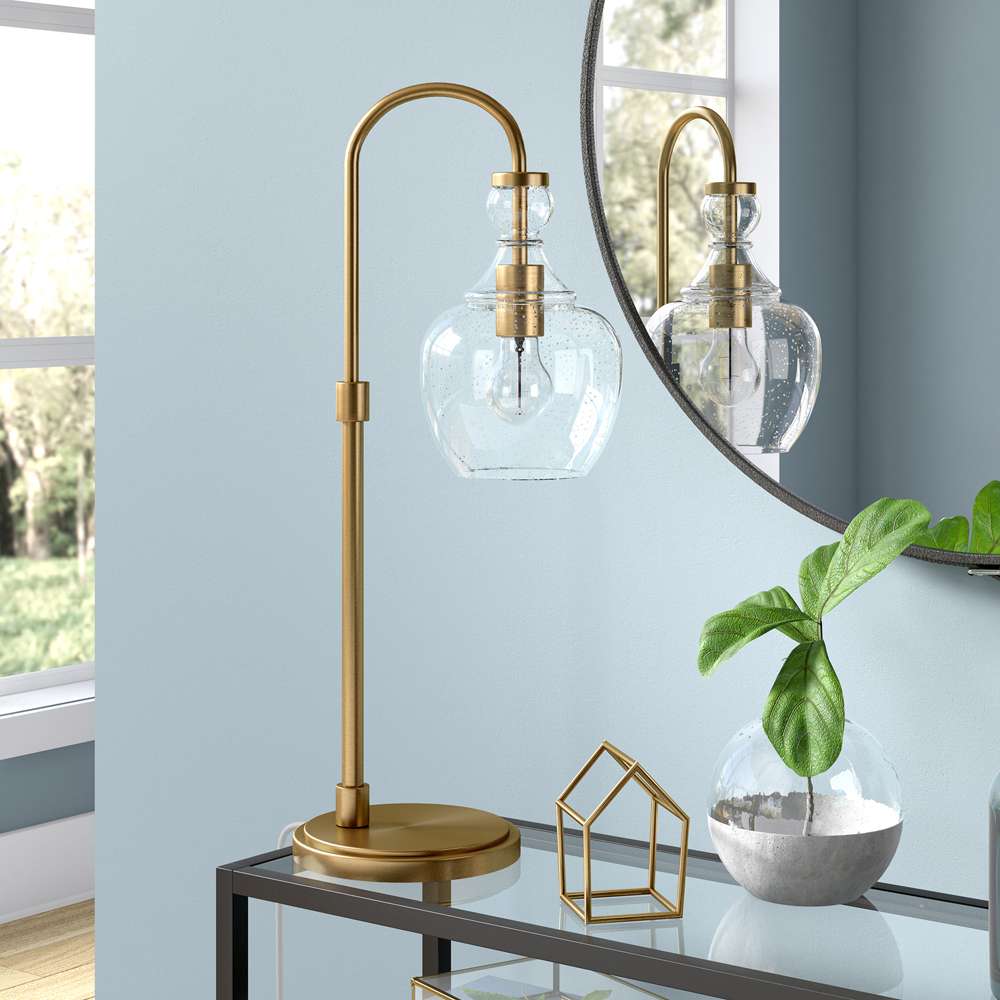 Hudson & Canal - Verona 27in Tall Arc Table Lamp with Glass Shade in Brushed Brass/Seeded - TL0799 veiw 2