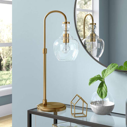 Hudson & Canal - Verona 27in Tall Arc Table Lamp with Glass Shade in Brushed Brass/Seeded - TL0799 veiw 2