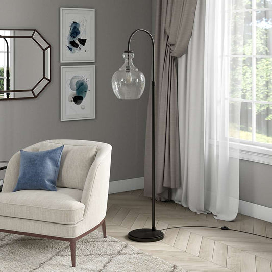 Hudson & Canal - Verona Arc Floor Lamp with Glass Shade in Blackened Bronze/Seeded - FL0268 veiw 2