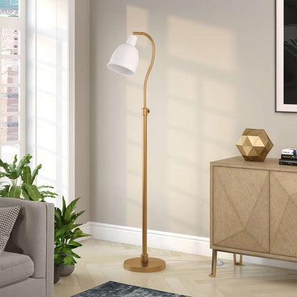 Hudson & Canal - Vincent Adjustable/Arc Floor Lamp with Metal Shade in Brass/Matte White/Matte White - FL0693 veiw 2