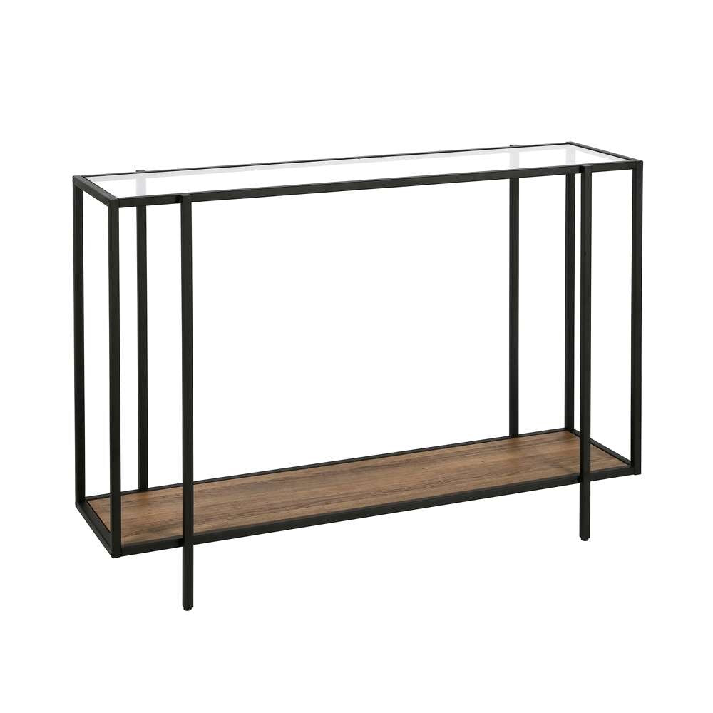 Hudson & Canal - Vireo 42in Wide Rectangular Console Table with MDF Shelf in Blackened Bronze/Rustic Oak - AT0557 veiw 1